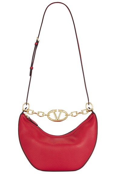 Shop Valentino Small V Logo Moon Hobo Bag In Rosso