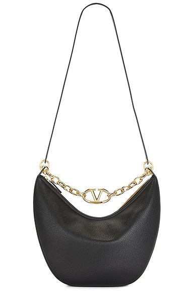 Shop Valentino Medium V Logo Moon Hobo Bag In Black