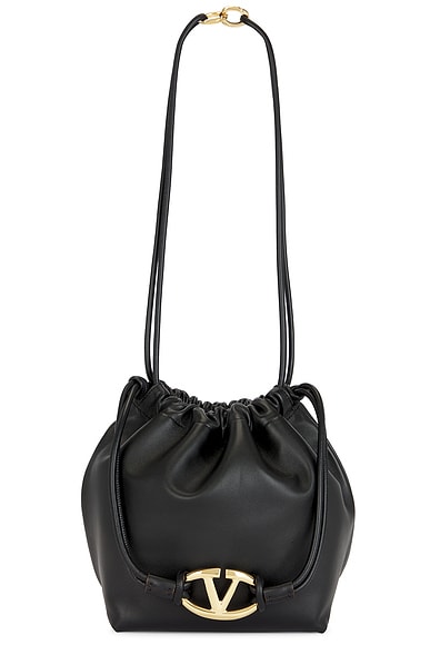 Shop Valentino Medium V Logo Drawstring Bag In Black