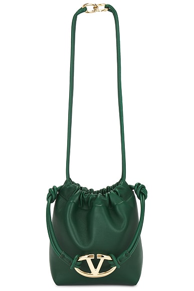 Valentino Garavani Mini V Logo Drawstring Bag in Amazon Green