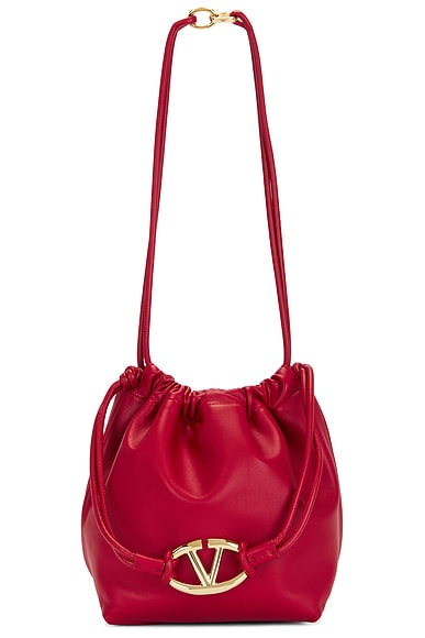 Valentino Garavani Medium V Logo Drawstring Bag in Black FWRD