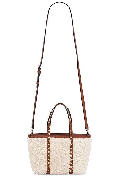 Valentino Garavani Rockstud Mini Tote Bag in Naturale & Selleria