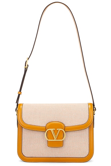 Valentino Garavani 9TO5 Shoulder Bag in Naturale, Tobacco, & Golden Cuir