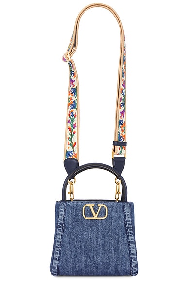 Valentino Garavani Alltime Small Double Handle Bag in Dark Denim, Multicolor, & Worker