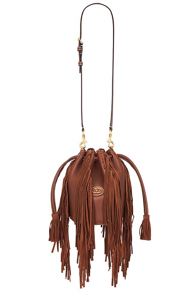 Valentino Garavani Nellcote Small Drawstring Bag in Deep Caramel