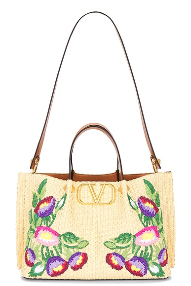 Valentino Garavani V Logo Signature Medium Tote Bag in Naturale & Multicolor