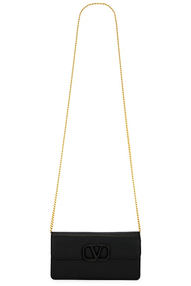Valentino Garavani V Logo Signature Wallet On Chain in Nero