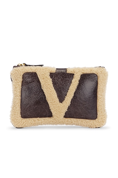 Valentino Garavani Viva Superstar Medium Flat Pouch in Fango & Dark Beige