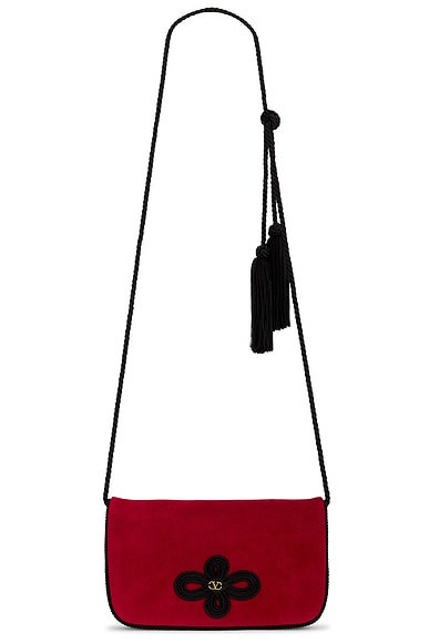 Valentino Garavani Sans Fin Suede Mini Bag in Rosso V & Nero