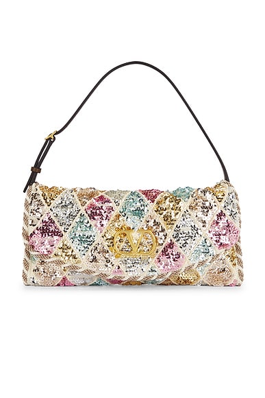 Valentino Garavani Vain Clutch in Multicolor, Tabac Brown, & Lino Burro