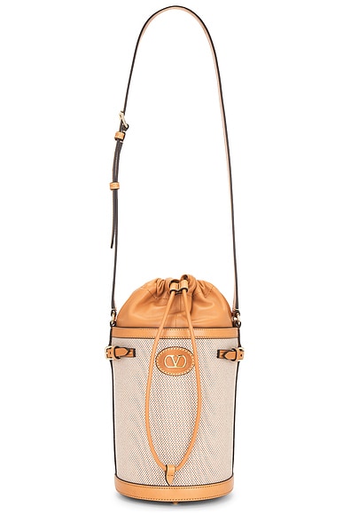 Valentino Garavani Antibes L'hiver Bucket Bag in Naturale, Tobacco, & Natural Camel