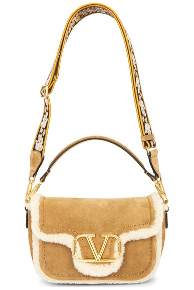 Valentino Garavani Suede Alltime Apres L'hiver Shoulder Bag in Havana Beige, Dark Beige, & Multicolor