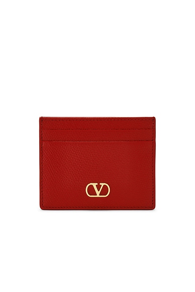 Valentino Garavani V Logo Signature Card Holder in Rouge Pur