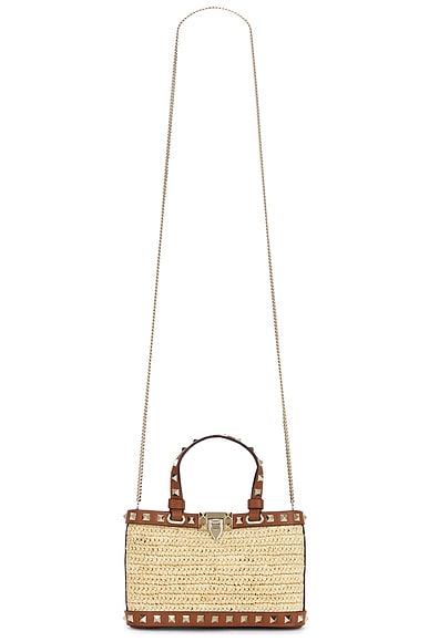 Valentino Garavani Rockstud Crochet Mini Bag in Naturale & Selleria