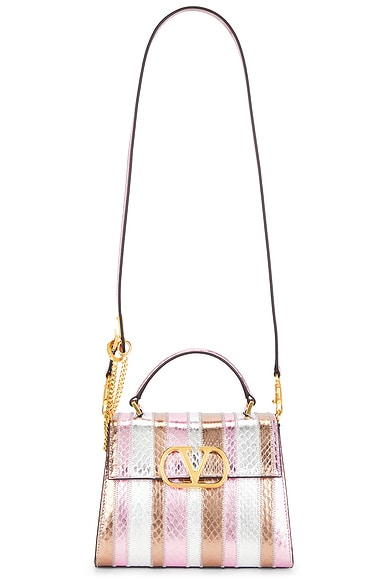 Valentino Garavani VSLING Elaphe Striped Top Handle Bag in Rosa, Giacinto, & Old Rose