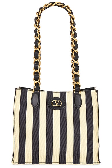 Valentino Garavani Jean Small Tote Bag in Nero & Beige