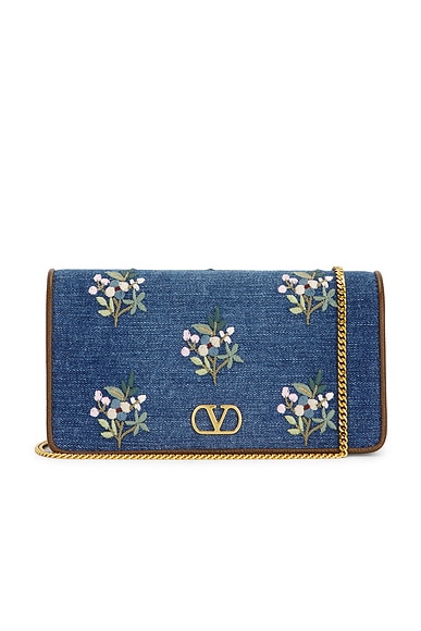 Valentino Garavani V Logo Signature Mini Bag in Denim, Multicolor, & Tabac Brown