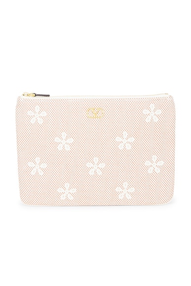 Valentino Garavani V Logo Signature Medium Flat Pouch in Naturale Tobacco, Ivory, & Light Ivory