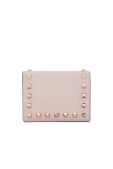 Valentino Garavani Rockstud Flap French Wallet in Rose Quartz