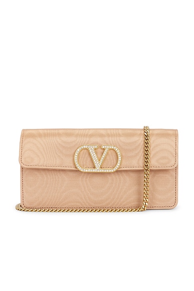 Valentino Garavani Vlogo Signature Wallet With Strap in Rose Mist & Crystal