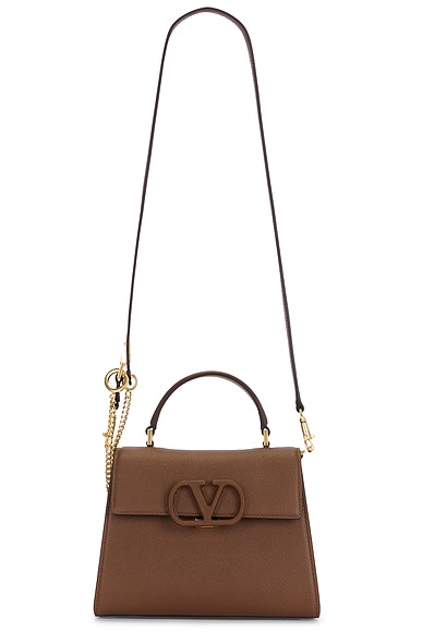 Valentino Garavani V Sling Small Top Handle Bag in Wood Brown