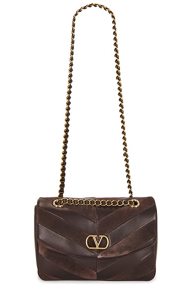 Valentino Garavani Djuna Medium Shoulder Bag in Oak Brown & Ebony Brown