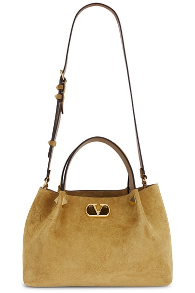 Valentino Garavani V Logo Signature Small Tote Bag in Havana Beige