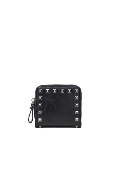 Valentino Garavani Rockstud Noir Zip Around French Wallet in