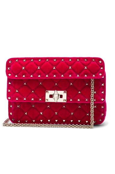 Rockstud spike velvet handbag Valentino Garavani Pink in Velvet - 23061529