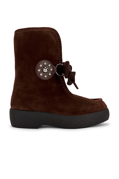 Valentino Garavani Snowish Winter Bootie in Fondant & Bark Brown