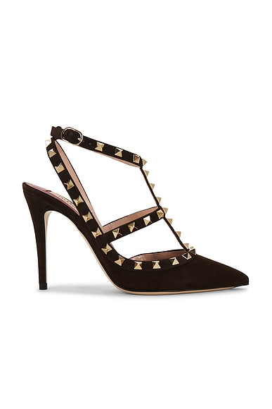 Valentino Garavani Rockstud Ankle Strap Pump in Ebony Brown
