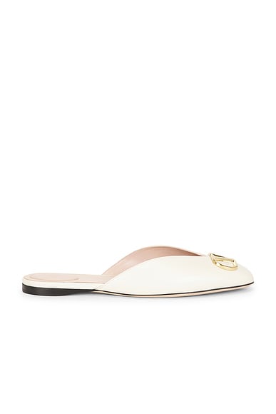 Valentino Garavani V Logo Signature Nappa Mule Flat in Butter White