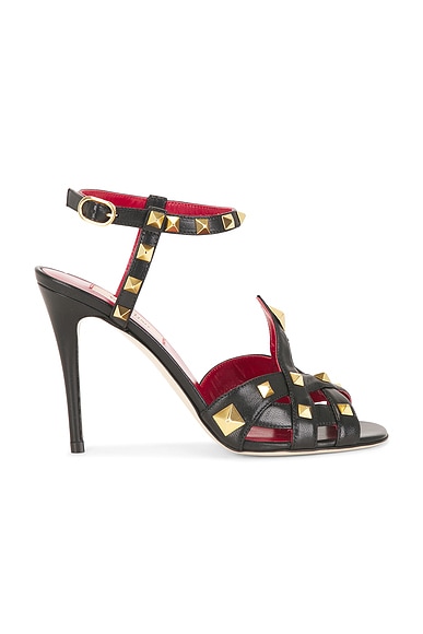 Valentino Garavani Studdy Brass Sandal in Nero
