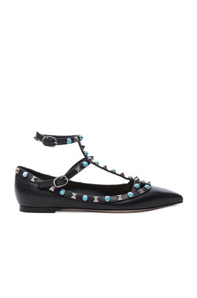 Rockstud Leather Rolling Cage Flats