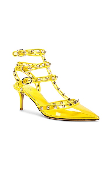 Shop Valentino Rockstud Ankle Strap Pump In Shocking Yellow