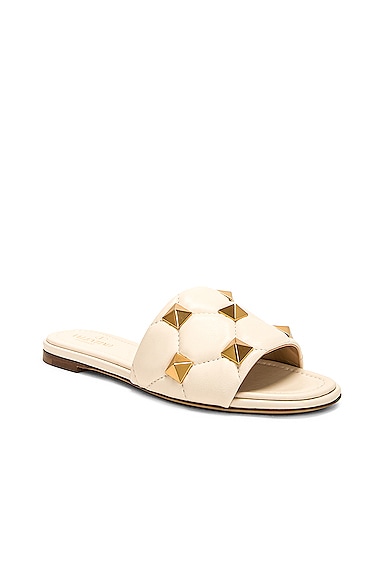 Shop Valentino Roman Stud Quilted Slide In Light Ivory