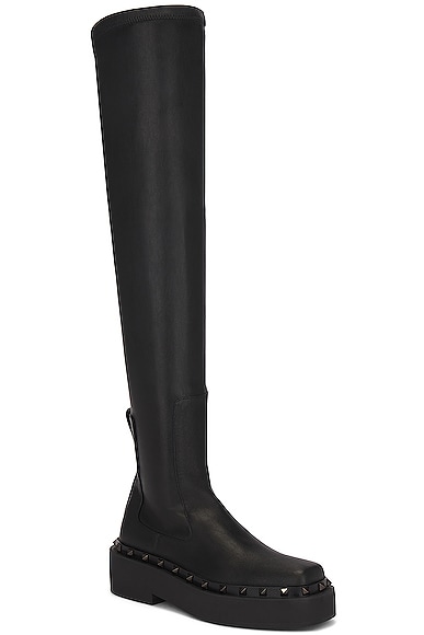 Shop Valentino Rockstud M-way Over The Knee Boot In Nero