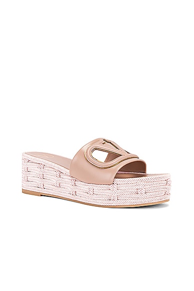 Shop Valentino V Logo Cut Out Slide In Rose Cannelle  Antique Brass  & Rose Qua