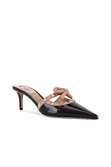 Shop Valentino Rockstud Bow Mule In Nero & Rose Cannelle