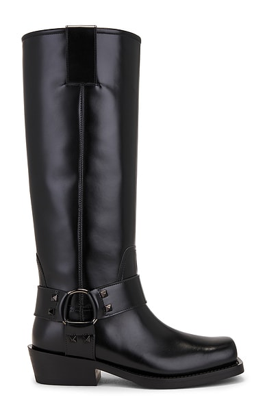 Valentino Garavani Rockstud Biker Boot in Nero