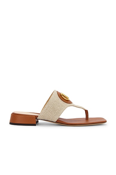 Valentino Garavani V Logo Signature Thong Sandal in Naturale & Selleria