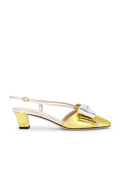 Valentino Garavani Bowow Sling Back in Cerulean, Silver, & Old Gold
