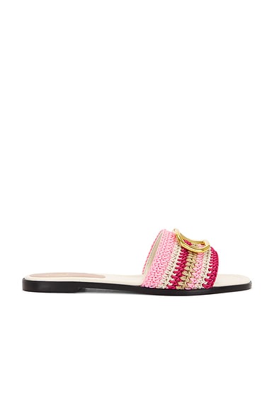 Valentino Garavani V Logo Signature Slide in Paradise Rose, Ivory, Old Gold, & Ginger