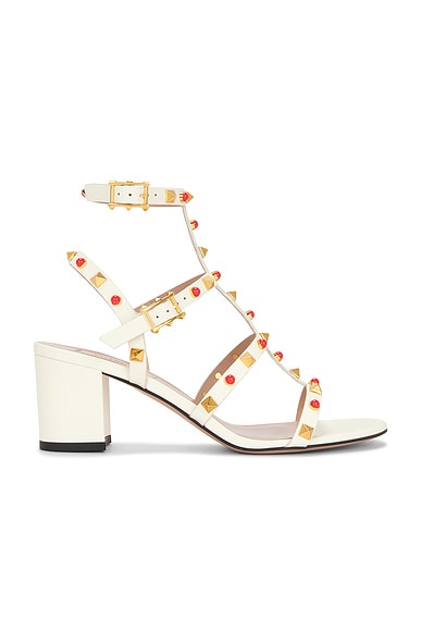 Valentino Garavani Rockstud Sandal in Ivory & Coral Red