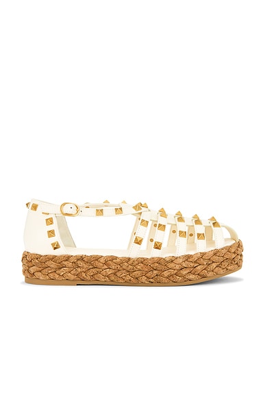Valentino Garavani Rockstud Cork Espadrillas in Ivory & Naturale