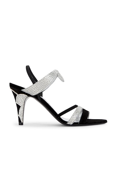 L'une Et L'autre Sandal in Nero, Silver, & Crystal
