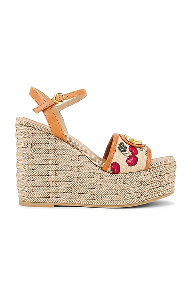 Valentino Garavani V Logo Signature Espadrilla Wedge in Naturale & Rosso