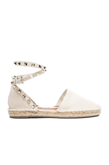 Valentino Studded Grained Leather Espadrilles in Light Ivory | FWRD