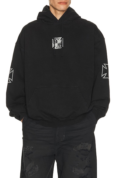 VETEMENTS Tripple Biker Cross Logo Hoodie in Black
