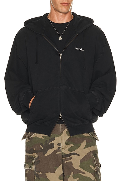 VETEMENTS Embroidered Definition Zip-Up Hoodie in Washed Black
